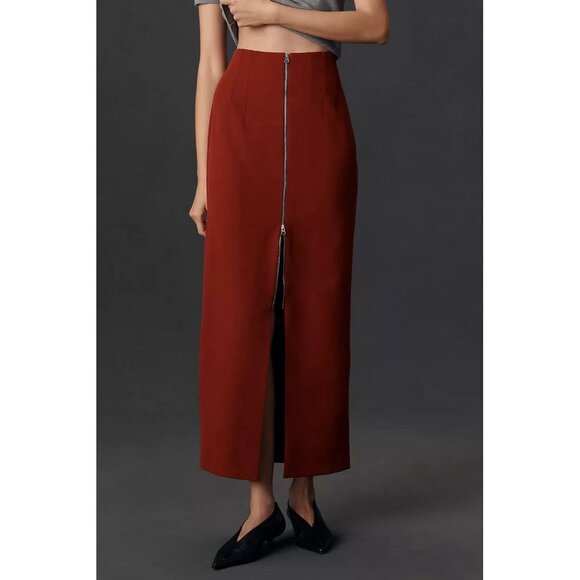 NWT Size M - Anthropologie Maeve Zip-Front Column Midi Skirt Red (NWT US$ 118) - Picture 5 of 16